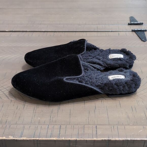 Birdies Phoebe Black Velvet Faux Fur Lined Mule Slippers Sz 6.5 - Picture 2 of 10